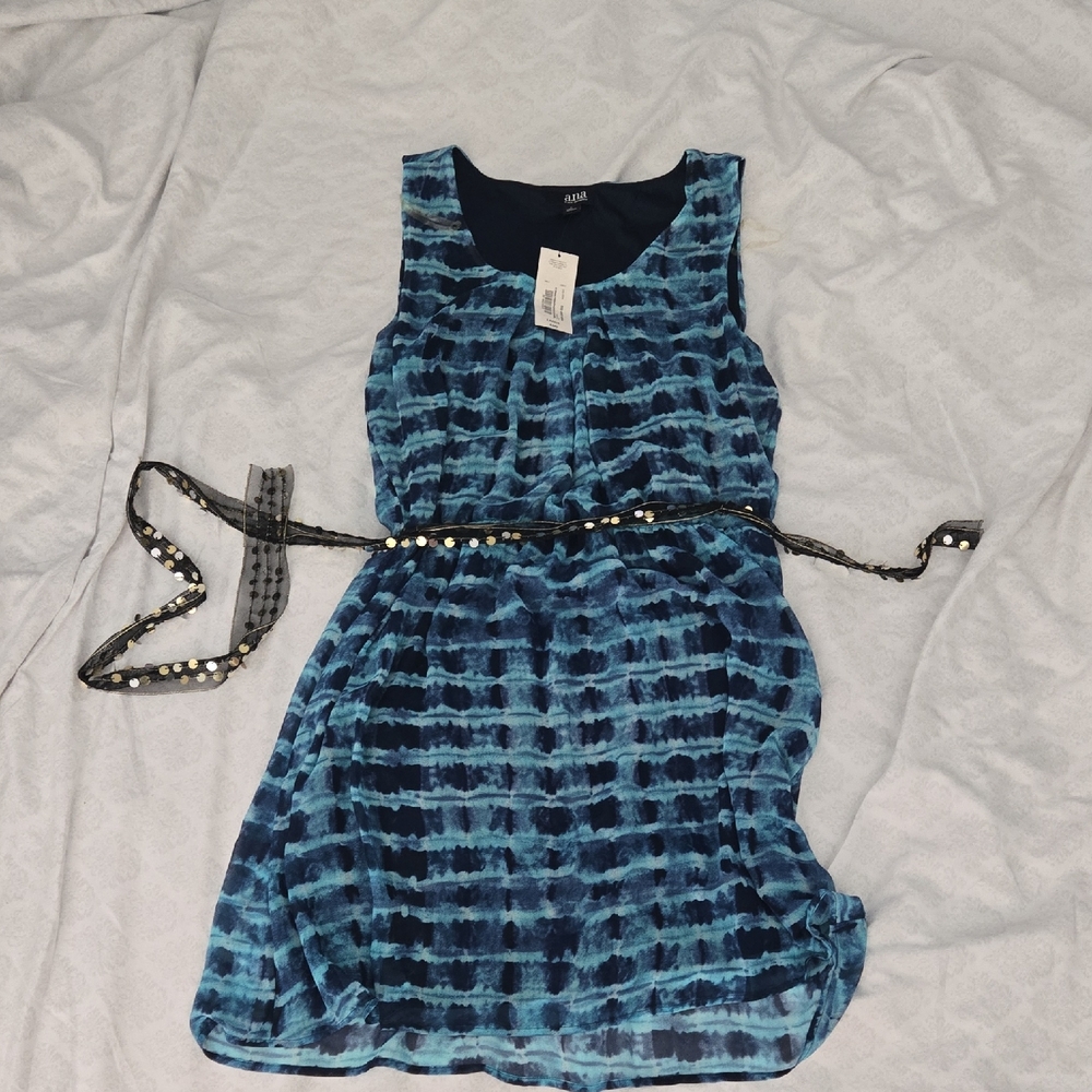 a.n.a. Blue Tie-Dye Dress with Black Belt 4452